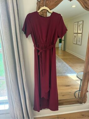 Women's Burgundy Maxi Dress with Tie Waist